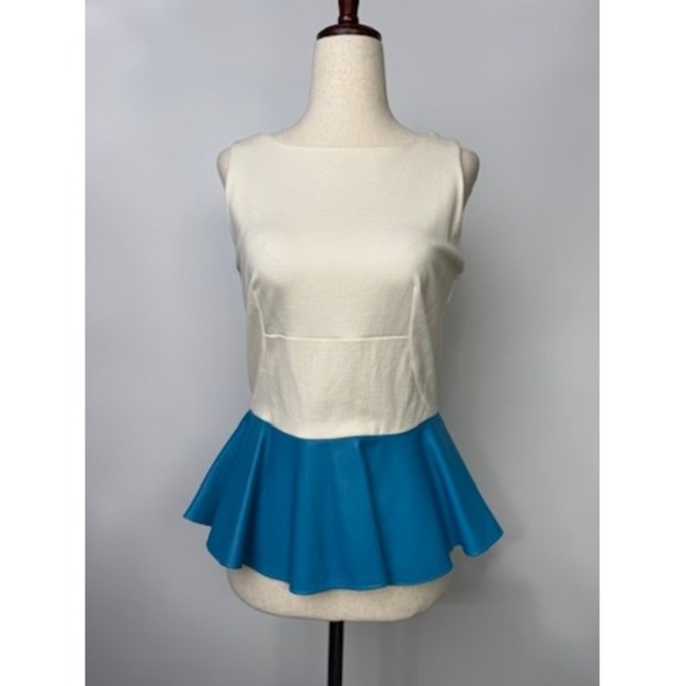 Amanda Uprichard Blue Lamb Leather Peplum Top Cream Sleeveless Size S